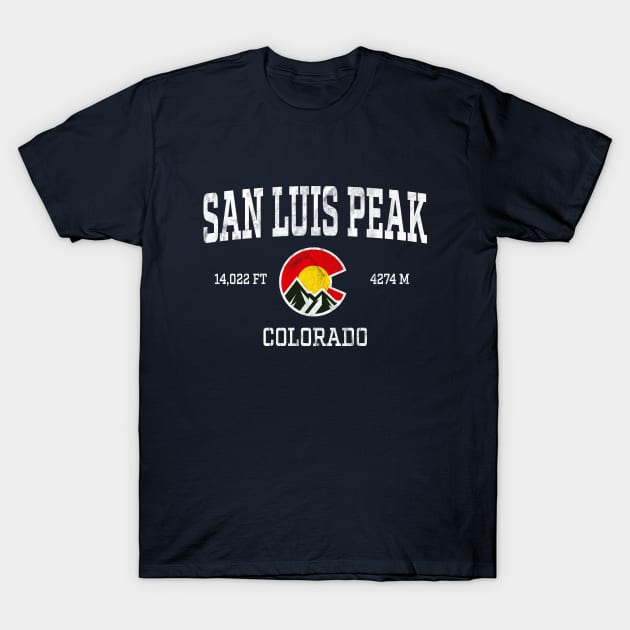 San Luis Peak Colorado 14ers Vintage Athletic Mountains T-Shirt by TGKelly